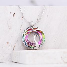 MDJY Phoenix Rising Necklace, Crystal Pendant Necklace -925 Sterling Silver Rhodium Plated, Black Zirconia Eyes, Hypoallergenic Women's Jewelry Gift