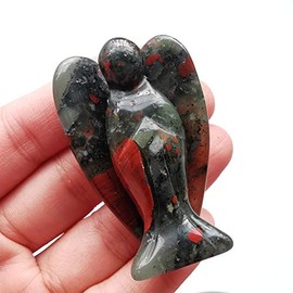 Manekieko Natural African Bloodstone Healing Crystal Prayer Guardian Angel Statue, 50 mm Carved Bag Palm Stone Figures Decoration