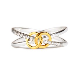 STORYJEWELLERY Mother Daughter Ring for Women, To My Daughter Interlocking Ring for Girls, Silver Double Interlocking Circle Rings for Daughter, Daughter Ring from Mom, 11, Gemstone, Cubic Zirconia