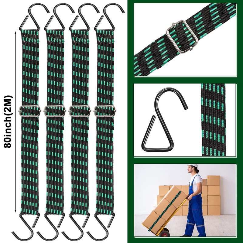 Saintrygo 8 Pcs 80 Inch Adjustable Flat Bungee Cords with