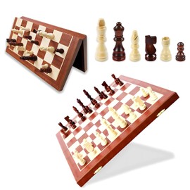 AS Chess Board for Adult | Wooden Walnut Chess & Checkers Set - Chess Board Game | Foldable -15 Inch - 2 Extra Queens | Magnetic Chess Game with Storage Slot | Travel Unique Portable (Sapele 15 inch)