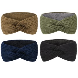 DRESHOW Women Warm Knitted Headband Winter Ear Warmer Crochet Head Wraps Thick Fleece Lining Hair Bands