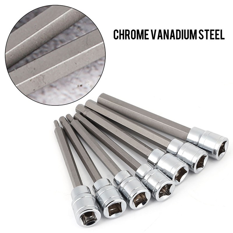 7Pcs Extra Long Hex Bit Socket Set 3/4/5/6/7/8/10 mm Drive