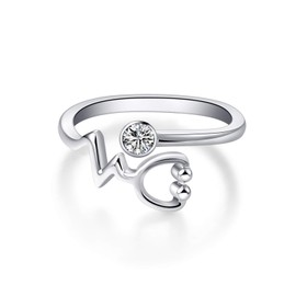 AOBOCO Sterling Silver Stethoscope Ring Heartbeat EKG Ring, Clear Crystal from Austria, Doctor Nurse Gifts Medical Jewelry for Women, Medical Student RN Nurse Gifts for Graduation Nurse Week