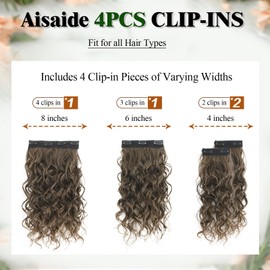 Aisaide Clip in Hair Extensions, 4PCS 20 inch Curly Hair Extensions Short Curly Lace Weft Extension Clip Ins Invisible Natural Hairpieces for Women,Ombre Chocolate Brown