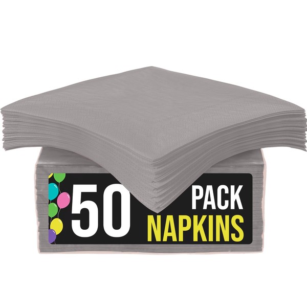 Exquisito paquete de 50 servilletas de papel para bebidas. Las servilletas de fiesta de 2 capas son altamente absorbentes de colores vibrantes, servilletas plateadas