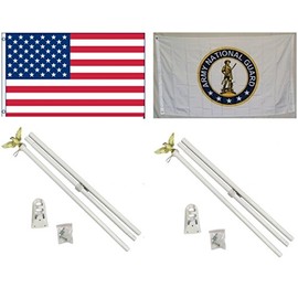 NEW 3'x5' NATIONAL GUARD & Embroidered AMERICAN Flags & 2 POLE KITS