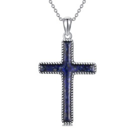 BETHZA Lapis Lazuli Cross Necklace for Women 925 Sterling Silver Lapis Lazuli Religious Cross Pendant Boho Western Jewelry Gift for Christmas Birthday