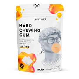 Jawliner® Hard Jawline Gum for Facial Fitness - Jaw Exerciser for Sculpted Masseter Muscle with 6-10× Stronger Resistance - Sugar-Free Vegan Workout Gum - Mango Flavor, 40 Pieces