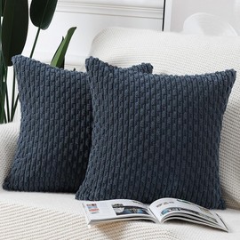 Madizz Pack of 2 Boho Corduroy Cushion Covers 18x18 inch, 45x45 cm, Dark Blue Soft Decorative Throw Pillow Covers for Bedroom Sofa Pillow Shell