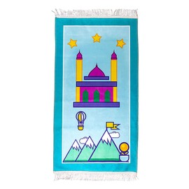 Windplusya Kids Prayer Mat Rug Muslim, Cartoon Tassel Prayer Mat, Islamic Muslim Praying Rug | Janamaz | Sajadah | Salah, Ramadan Eid Gift for Boys/Girls. (Blue stars)