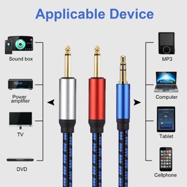 NC XQIN 1/8 to 1/4 Stereo Cable - 1/8 Stereo to Dual 1/4 Mono Cable Compatible with PC, Computer Sound Card, Mixer, Multimedia Speaker, Home Stereo Systems 10FT