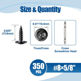 ANCHOREASE #8×5/8″ Wood Screw 350Pcs, Black Carbon Steel Standard Thread Screws, Truss Head Phillips Fast Self Tapping Screws