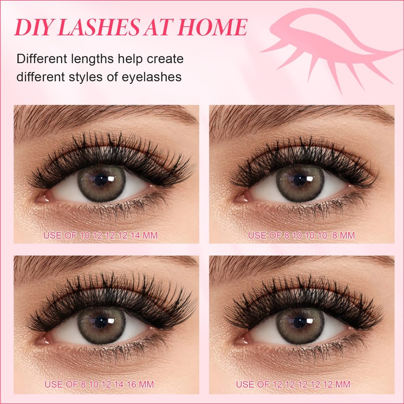 Lashes Cluster 72 Pcs Individual Lashes D Curl 8-16 mm