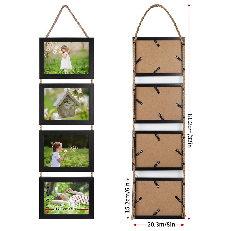 Lavezee 5x7 Hanging Collage Picture Frames Set of 2, Black