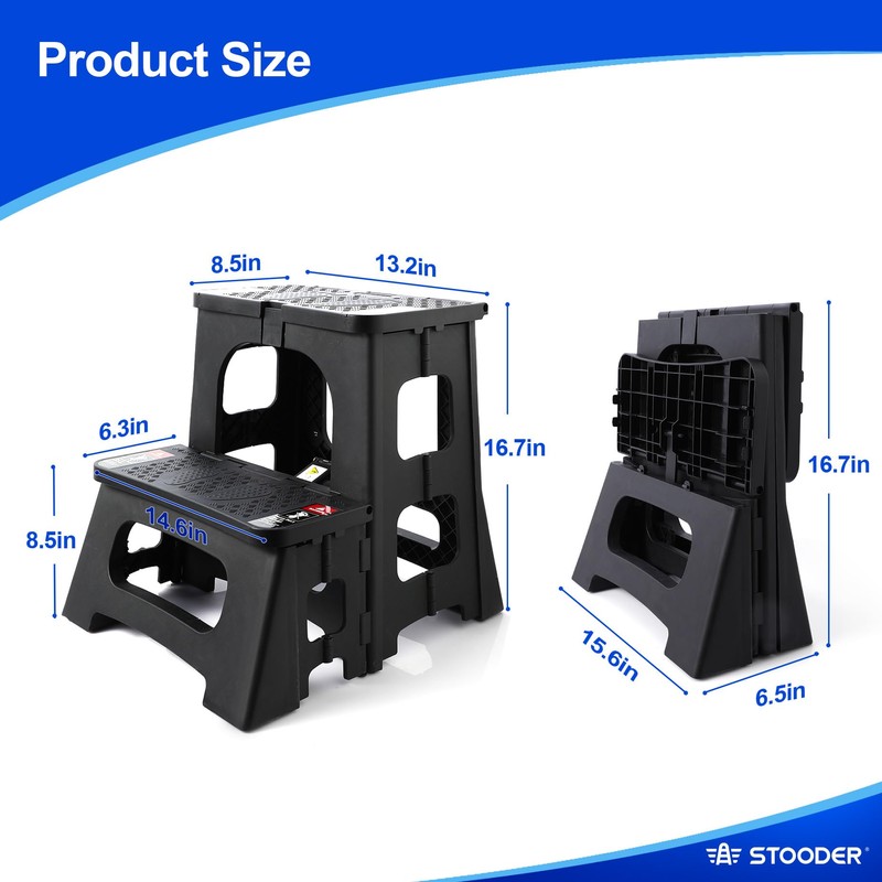 STOODER Folding 2-Step Stool - Upgraded Stable A-Frame, Safety Lock,