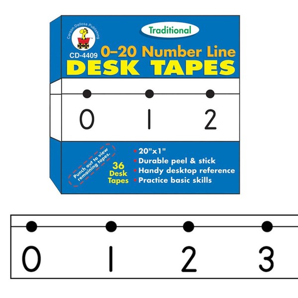 Carson Dellosa 36 pc Number Line Tape, Numbers 0-20 Self Adhesive Number Line for Classroom Wall, Number Stickers for Bulletin Board Borders, Counting, Place Value, and Math Classroom Decor