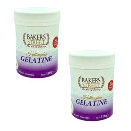 Beef Gelatine 2X100g 250 Bloom Powder Tubs By Bakers Street | Unflavoured Stabiliser Gelling Agent Instant | Halal | Non-GMO, Keto & Paleo-Friendly | High Protein Collagen for Baking, Cooking