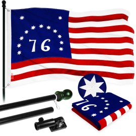 UD_G128 Combo Pack: 5 Ft Tangle Free Aluminum Spinning Flagpole (Black) & Bennington 76 Flag 2x3 Ft, ToughWeave Series Embroider