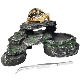 Basking Platform for Turtles, Reptile Resting Terrace, Resin Turtle Ramp Climb Stone, Landscape Decorative Habitat for Fish, Amphibians and Small Animals