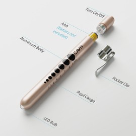 CAVN Pen Light with Pupil Gauge LED Penlight for Nurses Doctors, 2 Pcs Reusable Medical Penlight for Nursing Students (Rose Gold/White)