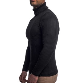 Karl´s People K-107 Men's Turtleneck Pullover S-5 XL • Turtleneck Pullover for Men with Striped Pattern • Comfortable Men's Long Sleeve Jumper, black, xl