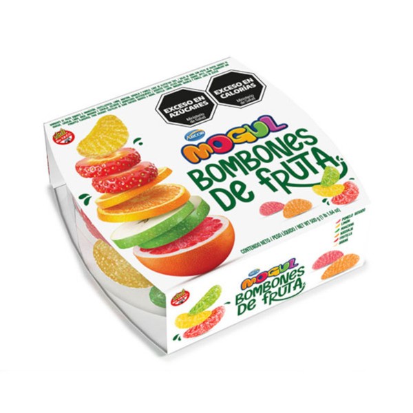 Arcor Mogul Bombones de Fruta Candy Fruit Bites Jellies Orange, Apple, Lemon, Strawberry & Pineapple Gluten-Free, 500 g / 17.6 oz box