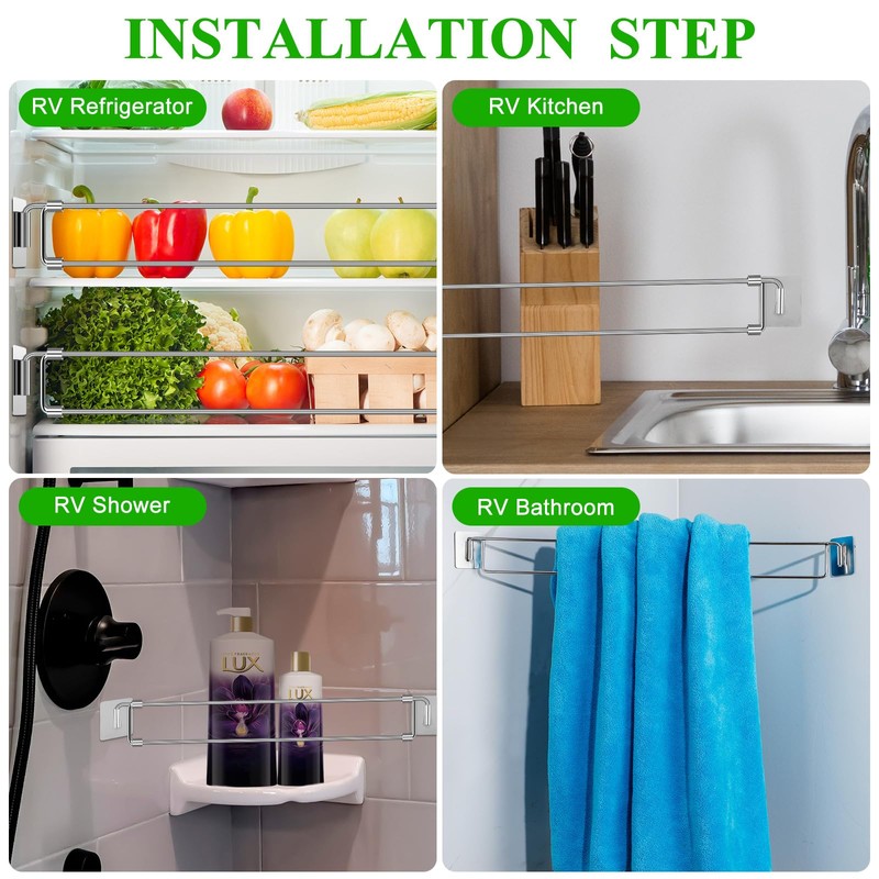 Yaocom 4 Pcs Rv Refrigerator Bars 12.44"-22.63" Adjustable Stainless Steel