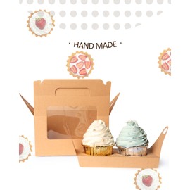 Gcardist Brown Cupcake Container Double Cupcake Stand Disposable 15 Double Cupcake Containers with Window 16.5 x 9.2 x 8.9 cm Cupcake Container (6.5 x 3.6 x 3.5 inches)