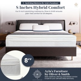 Aylas Furniture 8-Inch Hybrid King Bed High-Density Cold Foam & Bonnell Springs Eco-Friendly, Breathable, Medium Firm