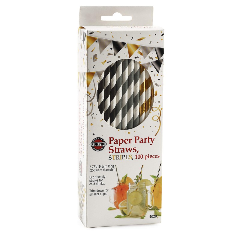 Norpro Paper Drinking Straws (100 Pack), 100% Biodegradable-Black, Gold and