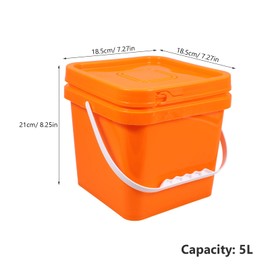 ARTIBETTER Square Food Grade Bucket 5L Plastic Bucket with Lid Square Pail Plastic Paint Can with Handle Painting Supplies for Home Camping Fishing Orange