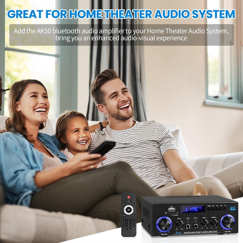 AK-50 Bluetooth5.0 Audio Amplifiers Home Stereo Amp 60WX2 Max.400W Output