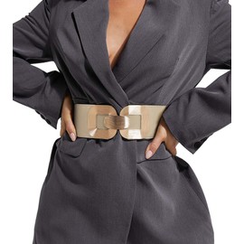 XZQTIVE Women Wide Elastic Belts for Dress Fashion Stretchy Waist Belts for Ladies with Gold Buckle