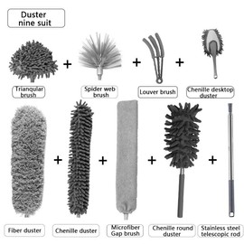 Customized Wholesale Static Electricity Dust Remove Brush Cleaning Telescopic Bending Feather Duster Chenille Dust Removal Artifact Household - Colour: Dust Removal Duster Three-Piece Set (Fib