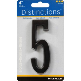 Distinctions by Hillman 843259 4-Inch Die Cast Self-Adhesive House Address Plaque, Aged Bronze, Number 5
