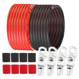 SUNNAREPOON 2 Gauge Battery Cable (12 Feet Black, 12 Feet Red) - 2 AWG Copper Clad Power Welding Wire with M8 & M10 SC Connector Lugs for Car, Camper, RV, Solar Low Voltage Inverter Wiring