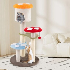 1PC Cute Mushroom Cat Tree with Sisal Scratching Posts Top Condo Padded PlatformsColor: Multicolor Color