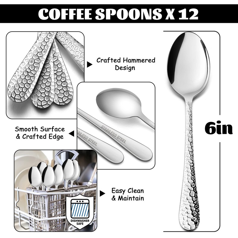 E-far 12-Piece Small Coffee Spoons, 6-Inch Stainless Steel Mini Espresso