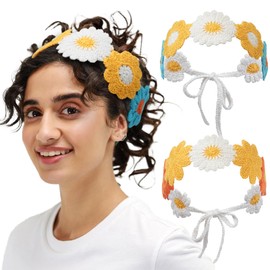 Ufgin Hippie Headbands for Women Crochet Hair Bandanas Boho Headbands Knit Hair Bands Hippie hair accessories for Women and Girls(yellow+blue)