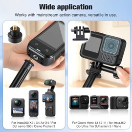 52" Invisible Selfie Stick Insta360 X5 X4 Aluminum for GoPro13/12/11/10/9/ DJI Osmo360/Action 5 Pro/4/3/Pocket 3 Accessories Extension Selfie Pole with Dual Claw