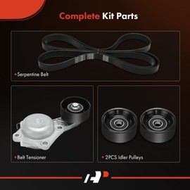 A-Premium Engine Serpentine Belt Drive Kit w/Tensioner & Idler Compatible with Ford F-250 Super Duty F-350 Super Duty 2011-2018, E-350 E-450 Super Duty & Starcraft Bus Starlite, 6.2L, 4-PC Set