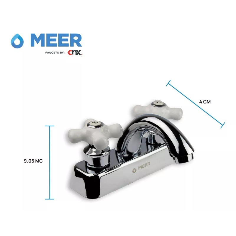 CNX Mezcladora Cromada De Lavabo Con Manerales Blancos
