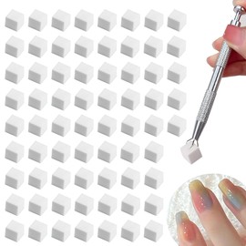 100PCS Nail Art Sponges with Pick Up Pen – Ombre Nail Sponge Tool for Gel Polish, Korean Nail Supplies for Ombre Nails, Aura Nail Tool, Mini Sponges for DIY Manicure Gradient Designs (White)