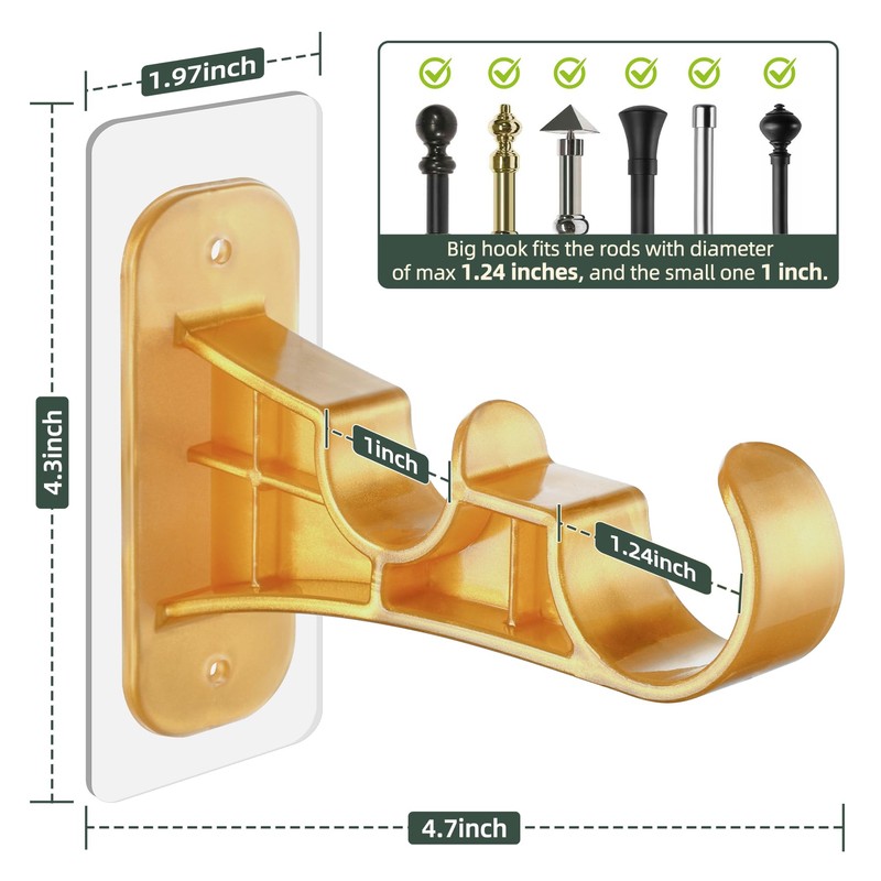 6-Pack No Drill Double Curtain Rod Bracket, Adhesive No Drilling