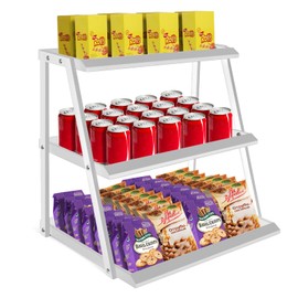 Snack Rack, 3 Tier Snack Display Rack Metal Candy Display Stand for Countertop, Multi-Functional Counter for Pantry Office Store Bedroom Retail Display Stand for Candy Chip Cupcake Cotton (White)