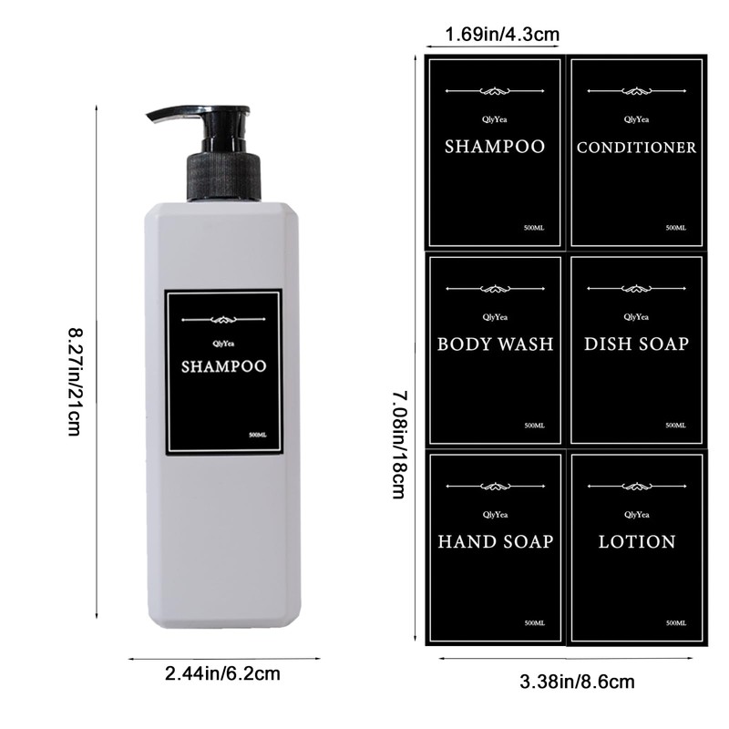 QlyYea Pump Bottle 500 ml, Pack of 8 Soap Dispensers