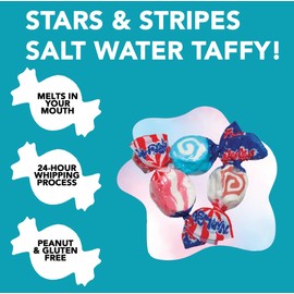 Taffy Town Saltwater Taffy, Stars & Stripes Assortment | Red Velvet, Blueberry Tart, Strawberry Shortcake | Nougat-Style Candy | Individually Wrapped Chewy Treats | Party Snack, Goody Bags, 5 lbs
