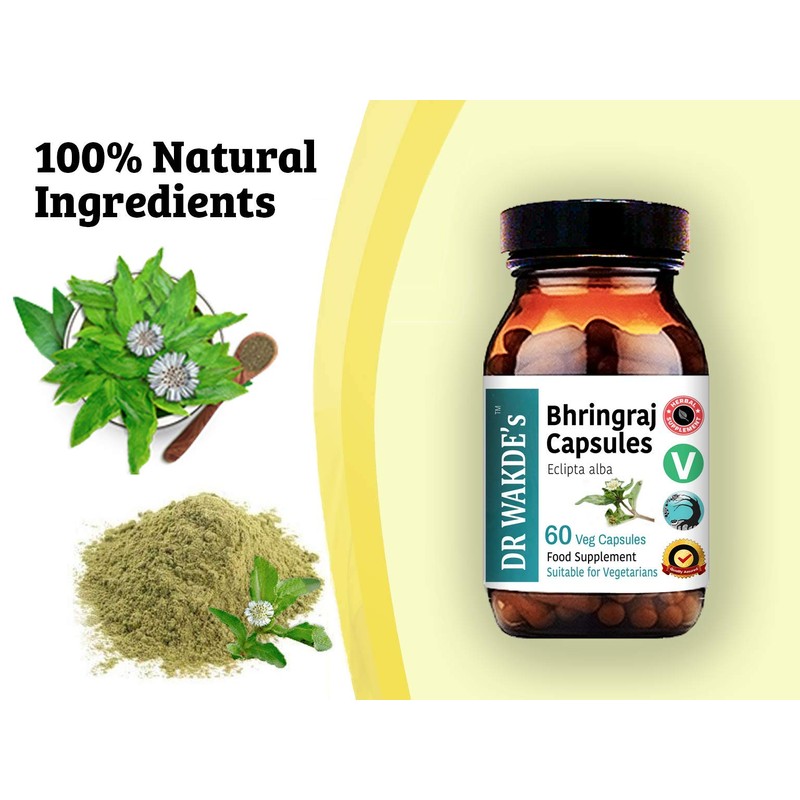 DR WAKDE’S Bhringraj Capsules (Eclipta alba) (60 Veg Caps, Ayurvedic Supplement,