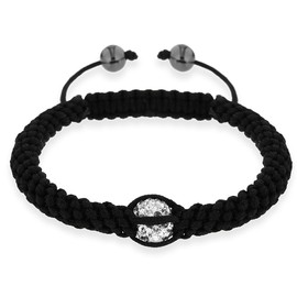 Black Shamballa Black Cord White Crystal with Haematite Bead Bracelet of 18cm/7"